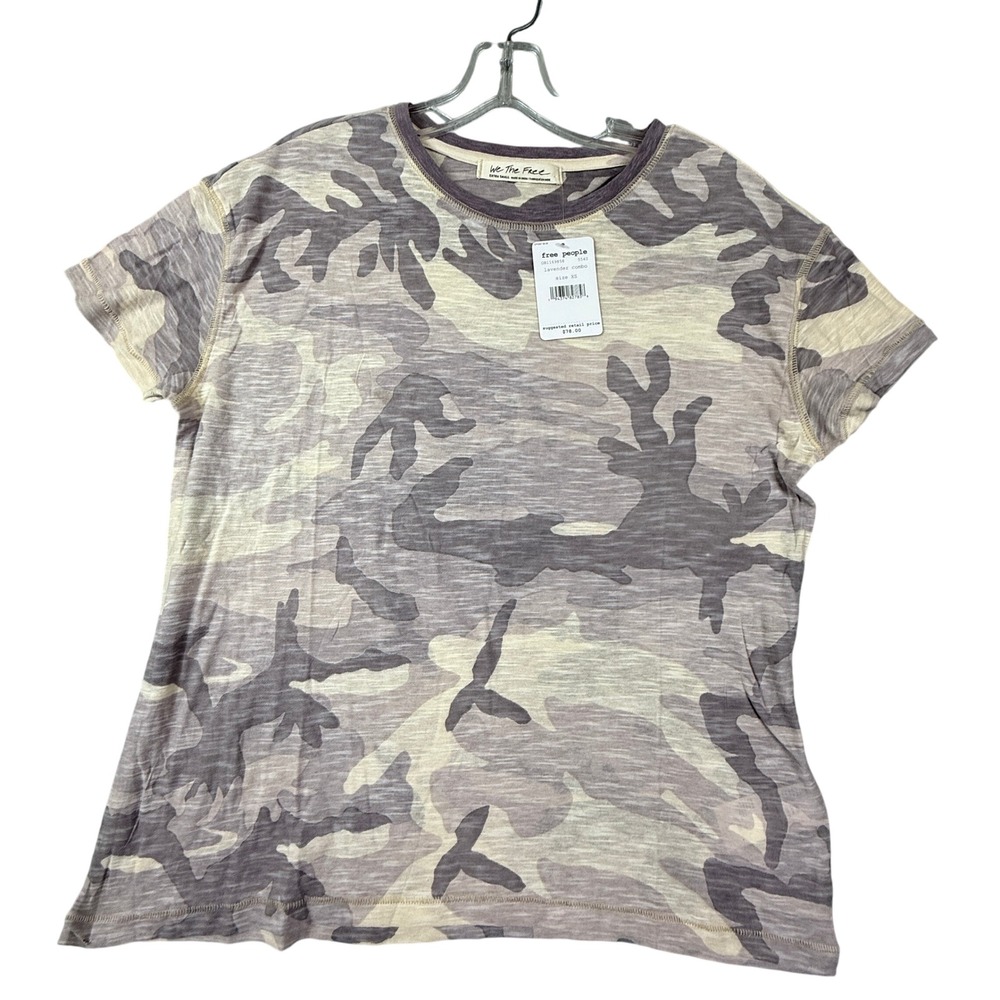 NWT We The Free People Lavender Combo Camo Print Short Sleeve T Shirt‎ XS